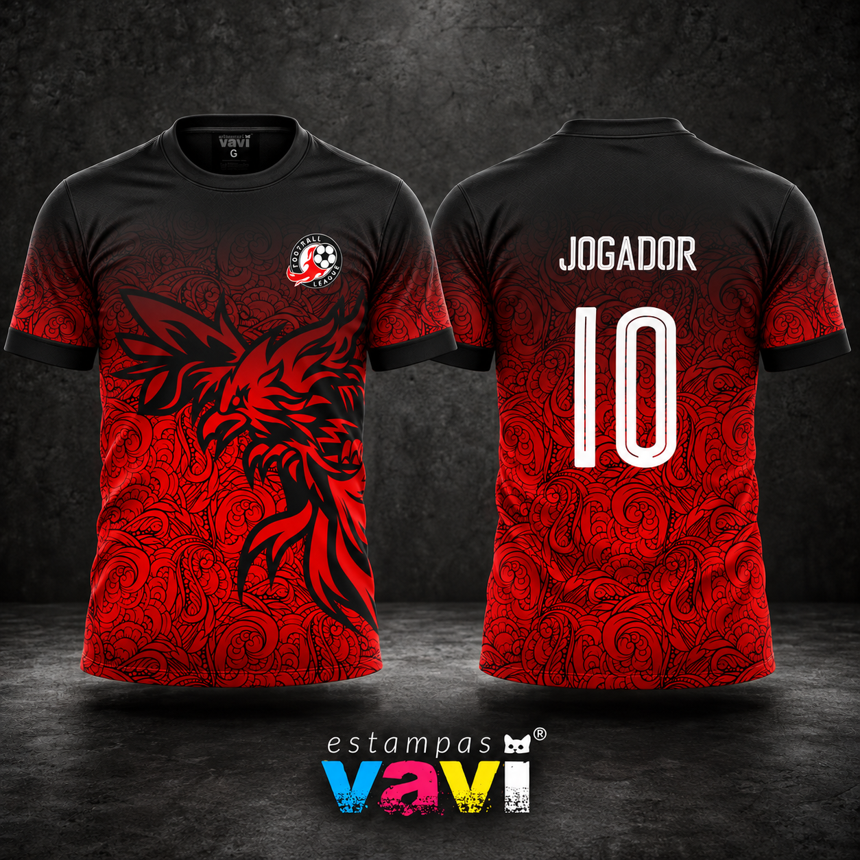 Dragão Tribal Preto com Arabescos em Degradê Vermelho