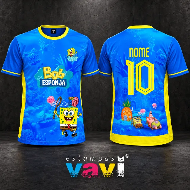 Bob Esponja Azul com Águas-vivas e Detalhes Amarelos