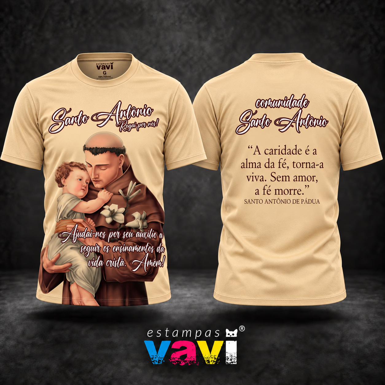 Santo Antônio - Camisetas Bege e Dourada - Bege