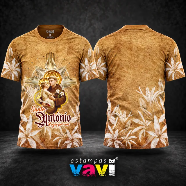 Santo Antônio - Camisetas Bege e Dourada - Dourada