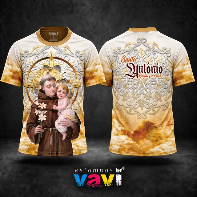 Santo Antônio - Ornamentos Marfim e Nuvens Douradas