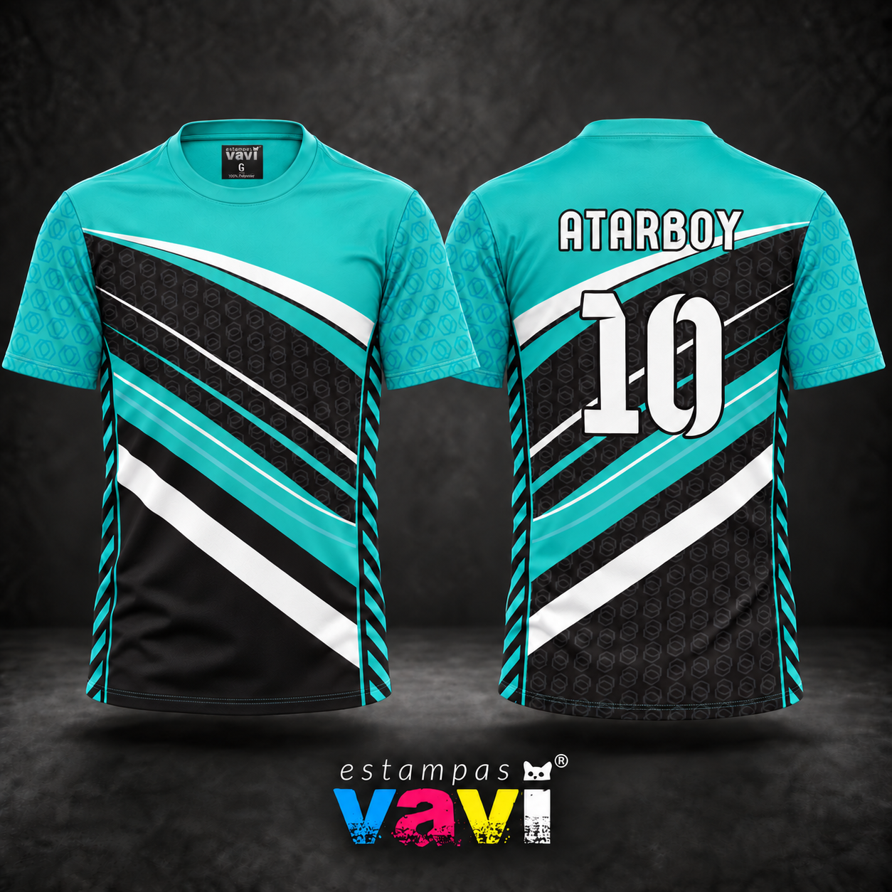Esportiva - Turquesa com Faixas Diagonais e Hexágonos