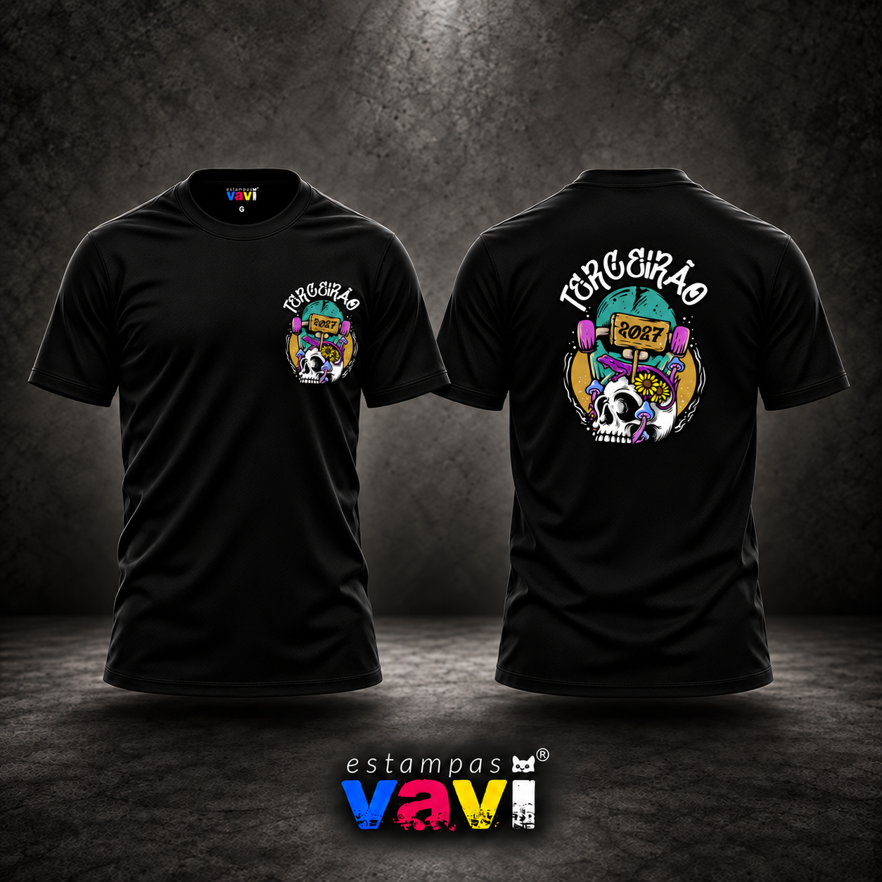 Terceirão - Caveira Colorida com Skate