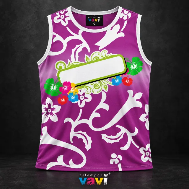 Hibiscos com Faixa para Personalização - Roxo com Flores Brancas