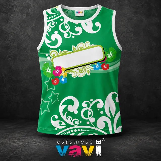 Hibiscos com Faixa para Personalização - Verde com Arabescos Brancos