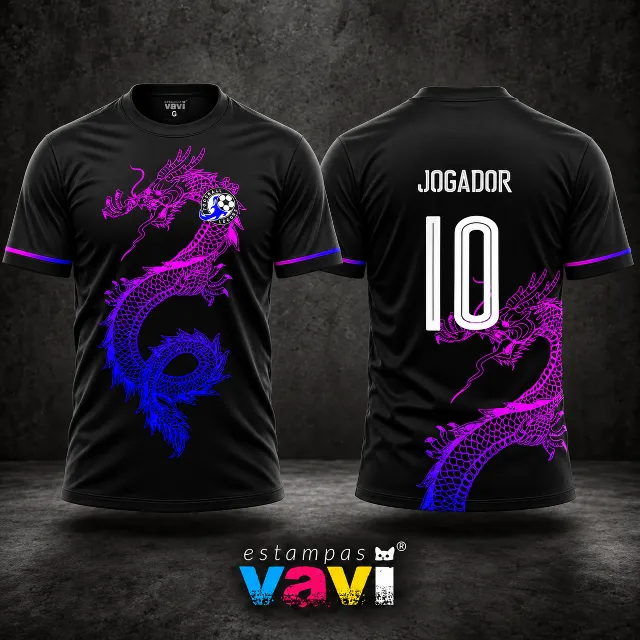 Dragão em Degradê Magenta e Azul sobre Preto