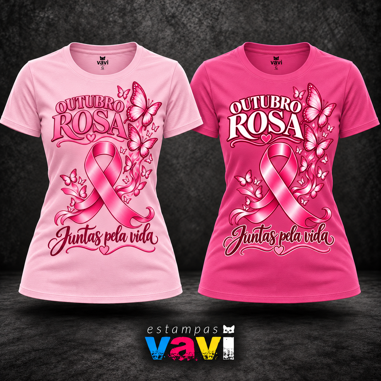 Outubro Rosa - Juntas pela Vida - Laço e Borboletas