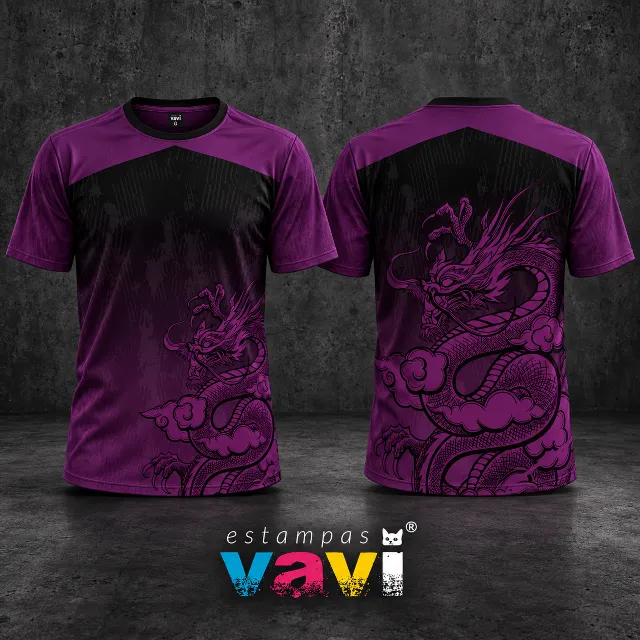 Dragão Magenta com Nuvens e Degradê sobre Preto - Roxo, sem escudo, nome ou número