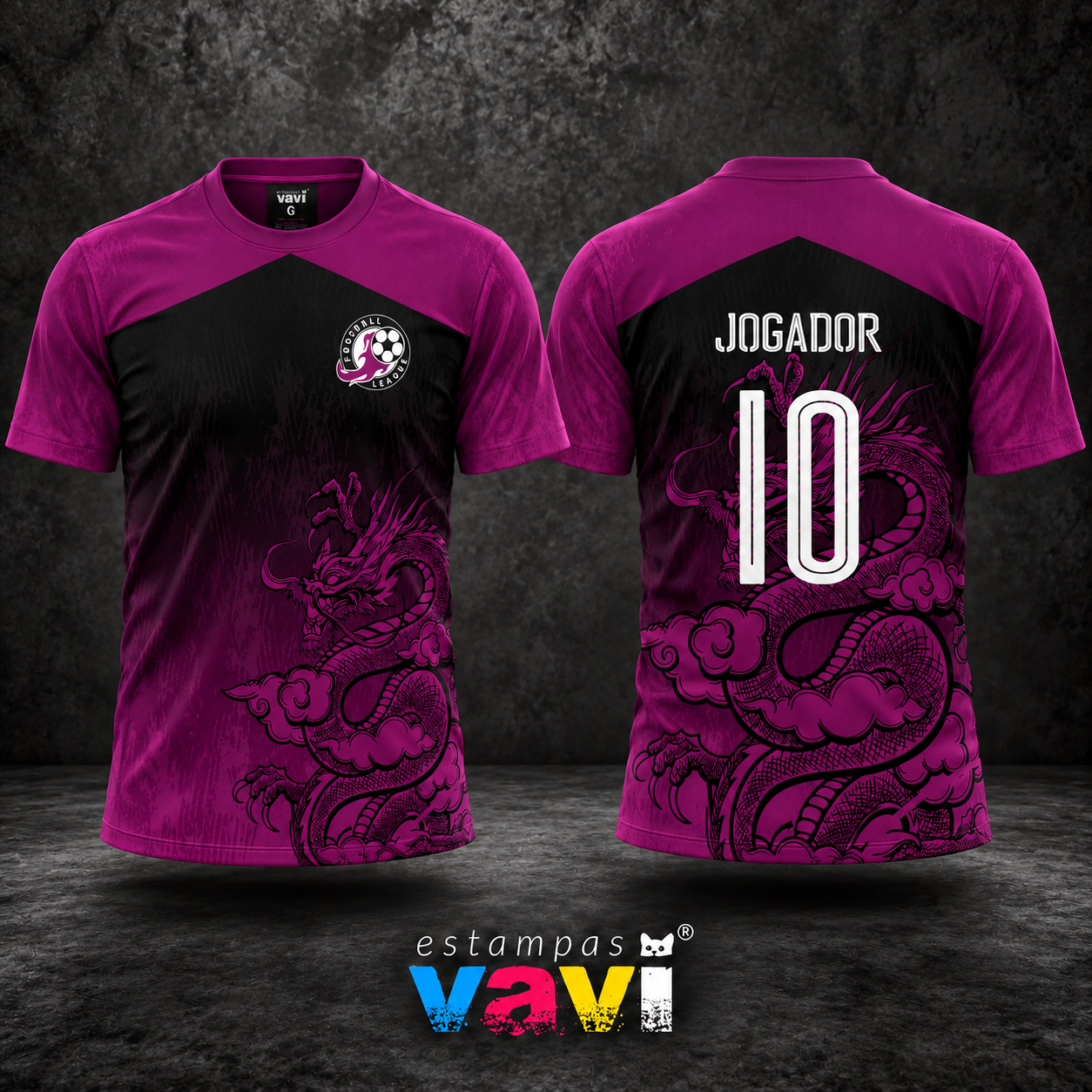 Dragão Magenta com Nuvens e Degradê sobre Preto