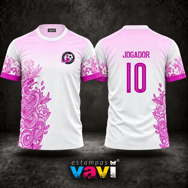 Serpente Magenta com Flores e Degradê Rosa sobre Branco