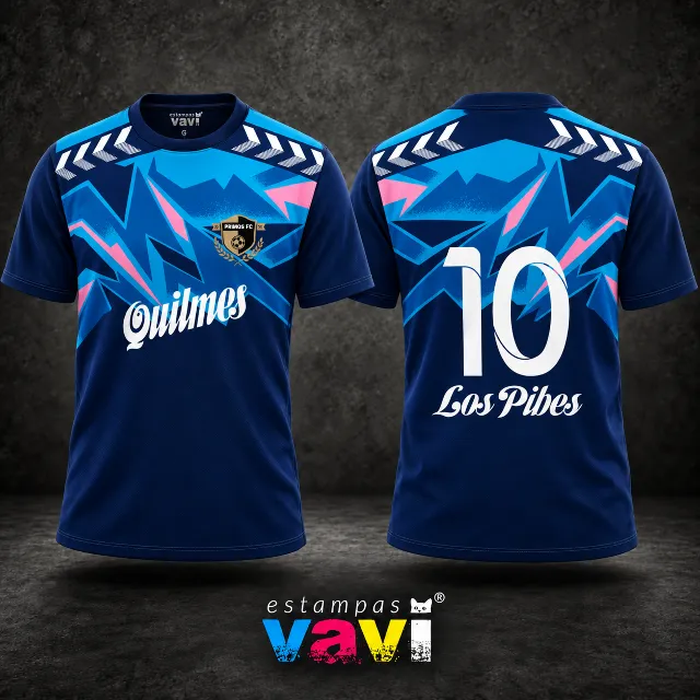 Primos FC - Geometria Azul e Rosa sobre Azul-Marinho