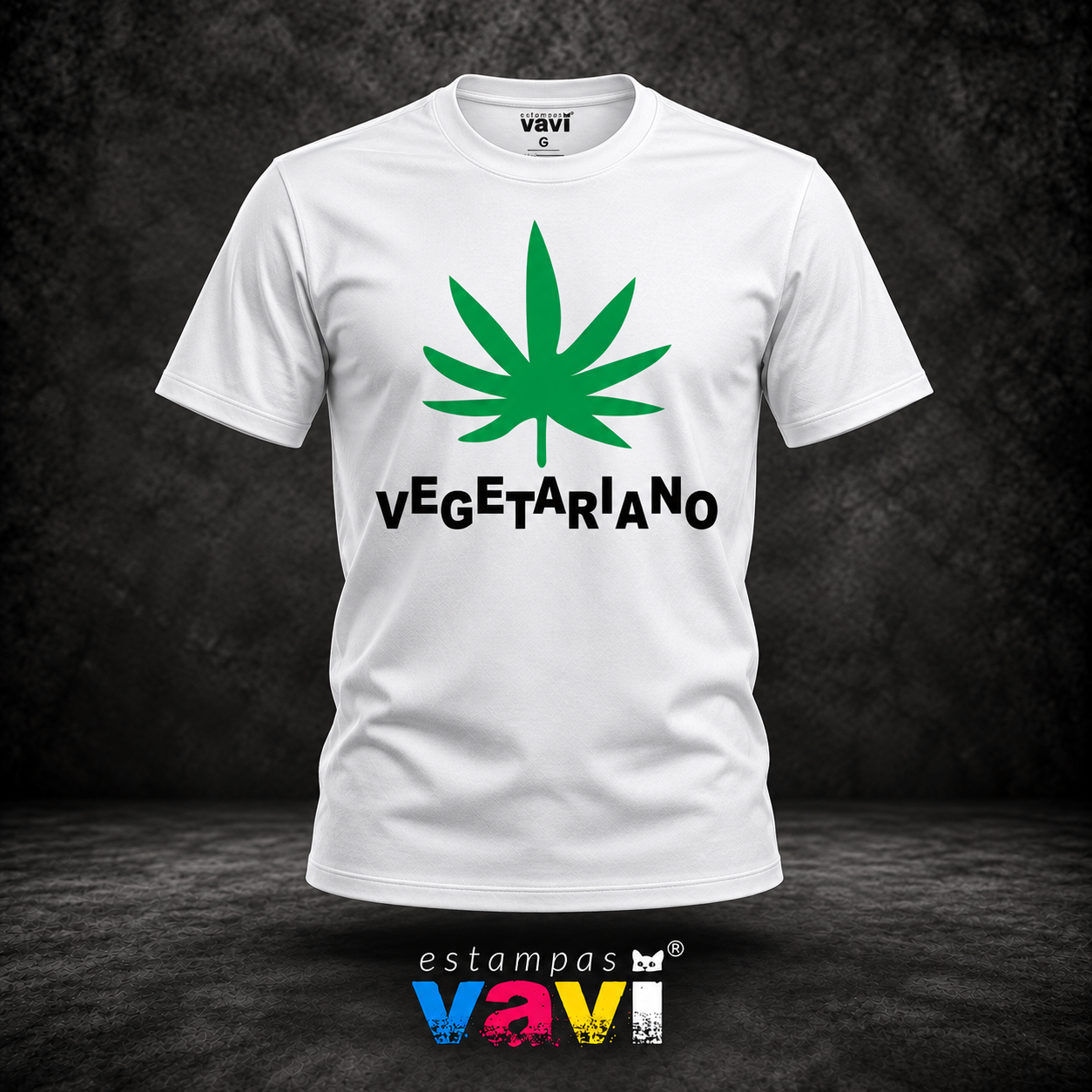Vegetariano - Folha Verde e Letras Pretas Irregulares