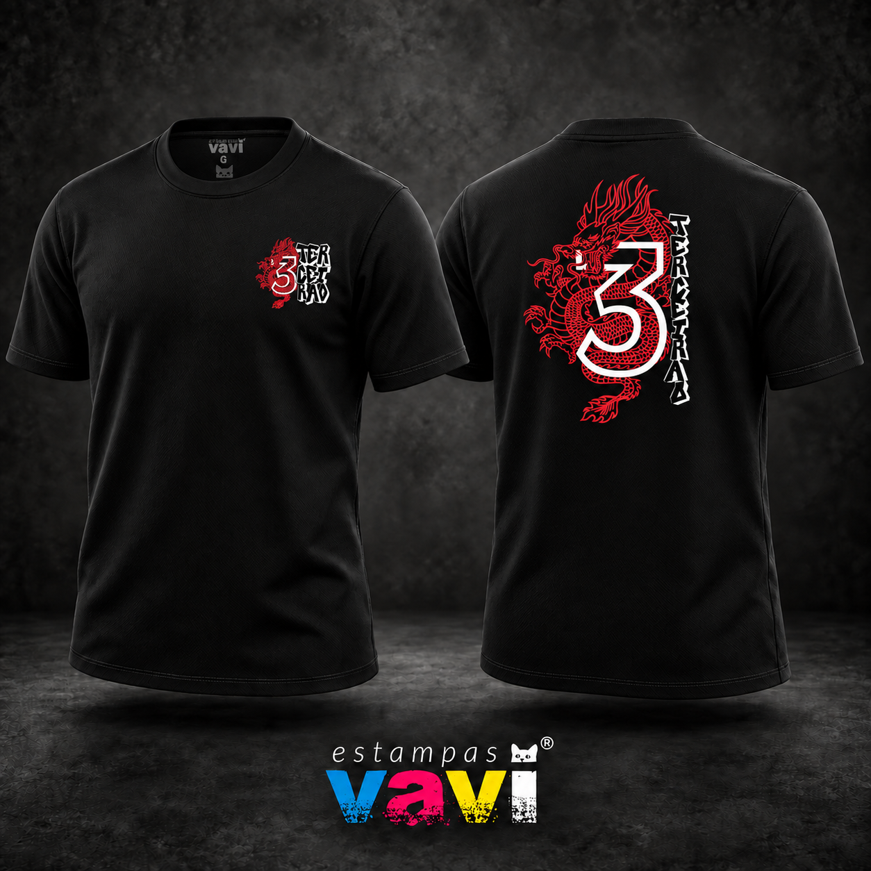 Dragão Vermelho com Número 3 Branco