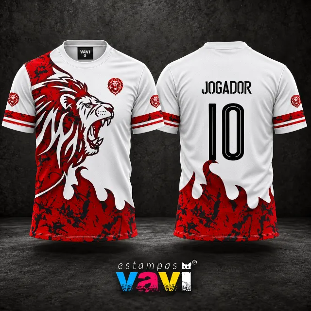 Leão Vermelho com Grafismos e Número 10 - Escudos nas Mangas e Identificação JOGADOR