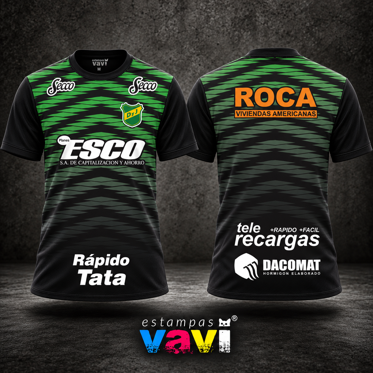 Defensa y Justicia - Geometria Verde sobre Preto - Padrão