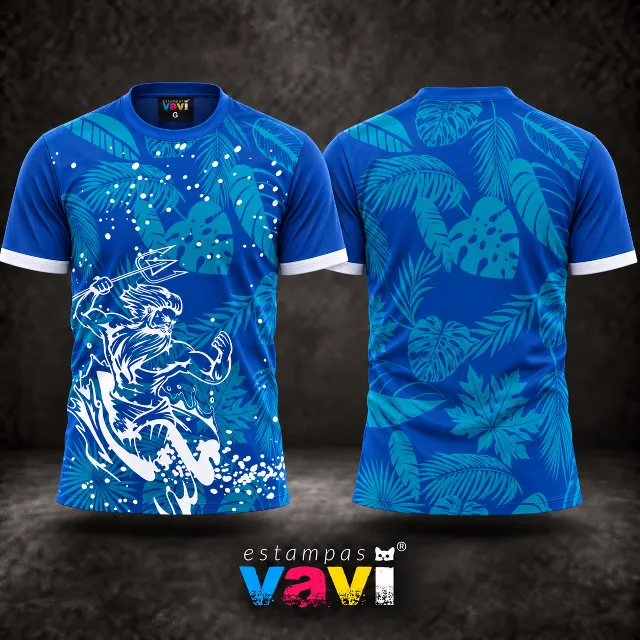 Poseidon Branco com Folhagens Tropicais Azuis