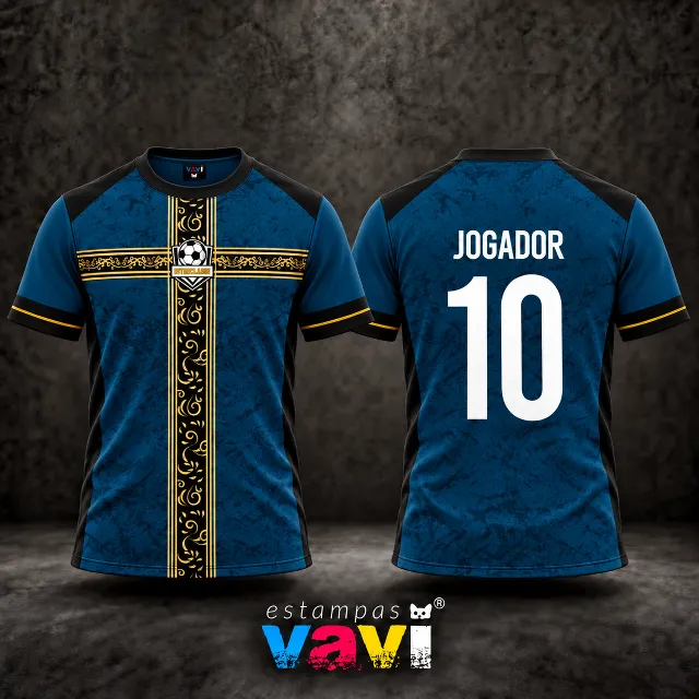 Cruz Ornamental Dourada sobre Azul Petróleo