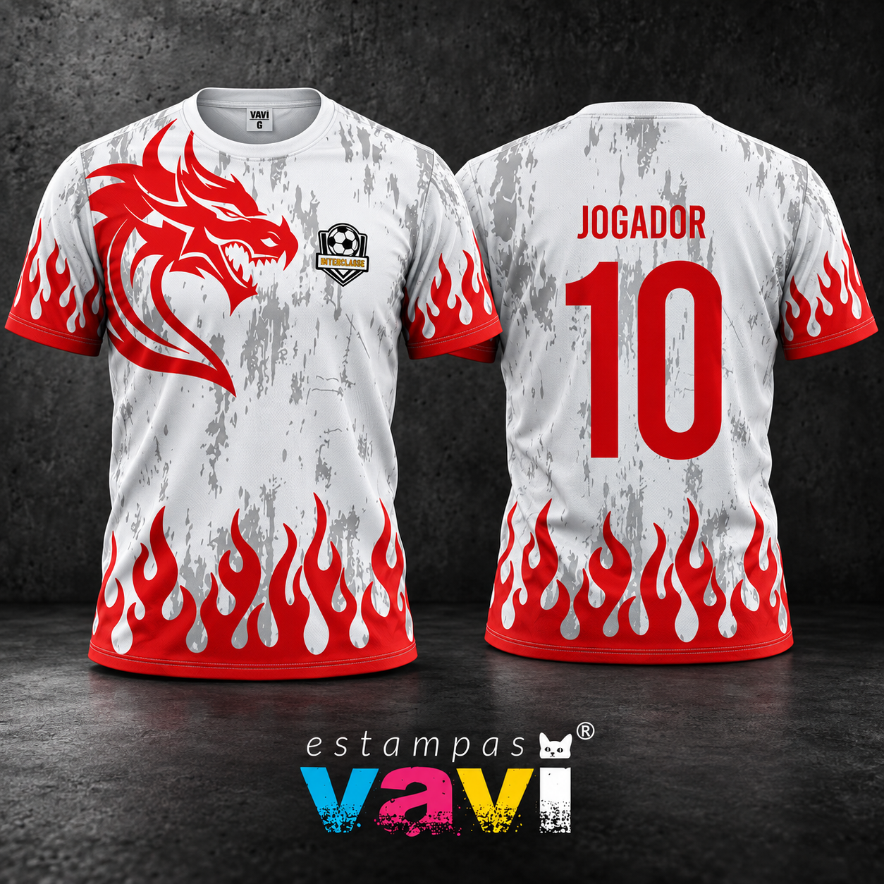 Dragão Tribal Vermelho com Chamas sobre Branco