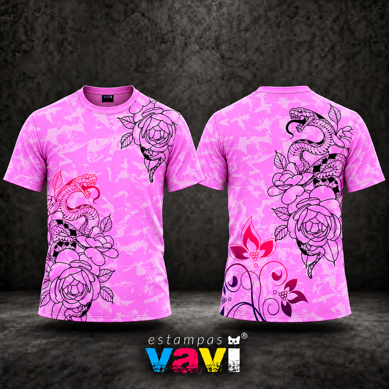Serpentes e Rosas em Textura Rosa