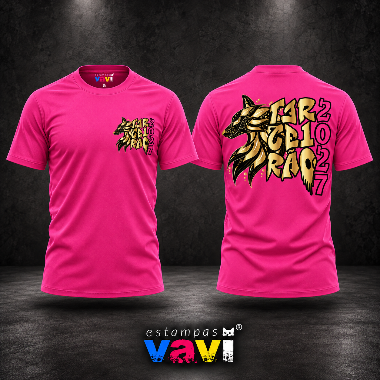 Terceirão - Lobo Dourado em Fundo Rosa