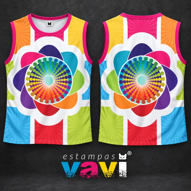 Flor Multicolorida com Mandala de Pontos