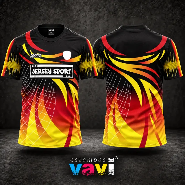 Ondas Vermelhas e Amarelas com Grade e Jersey Sport