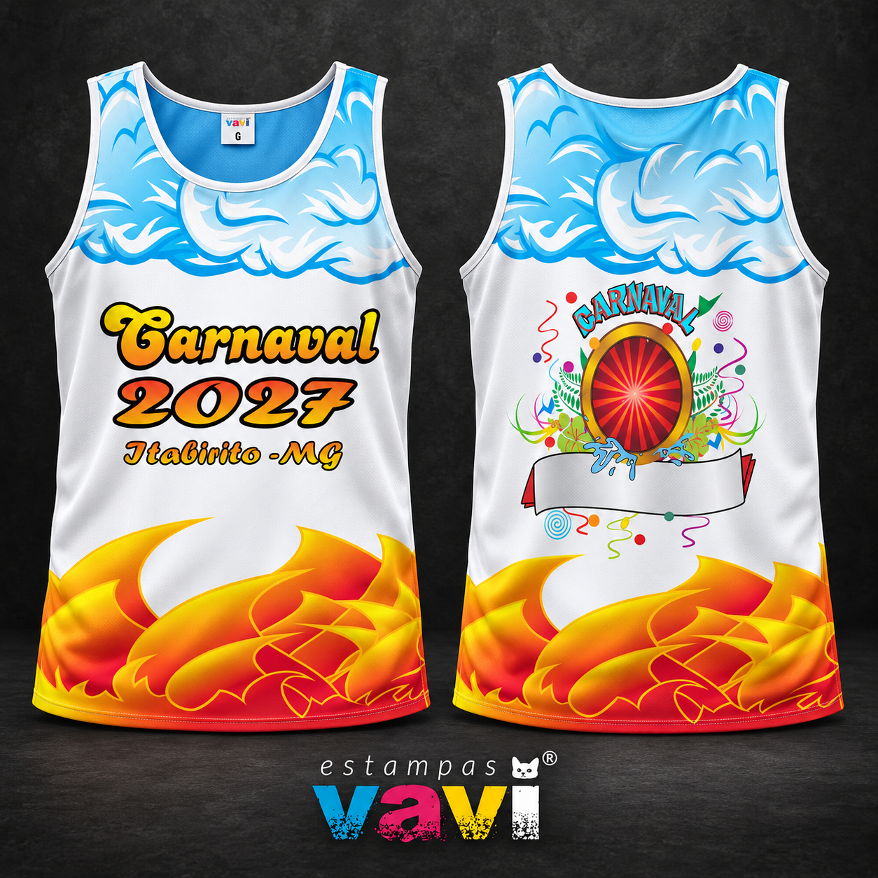 Ondas Azuis e Laranja com Emblema de Carnaval