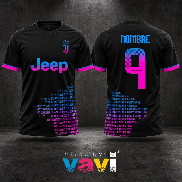 Juventus - Preto com Degradê Azul e Magenta e Número 9