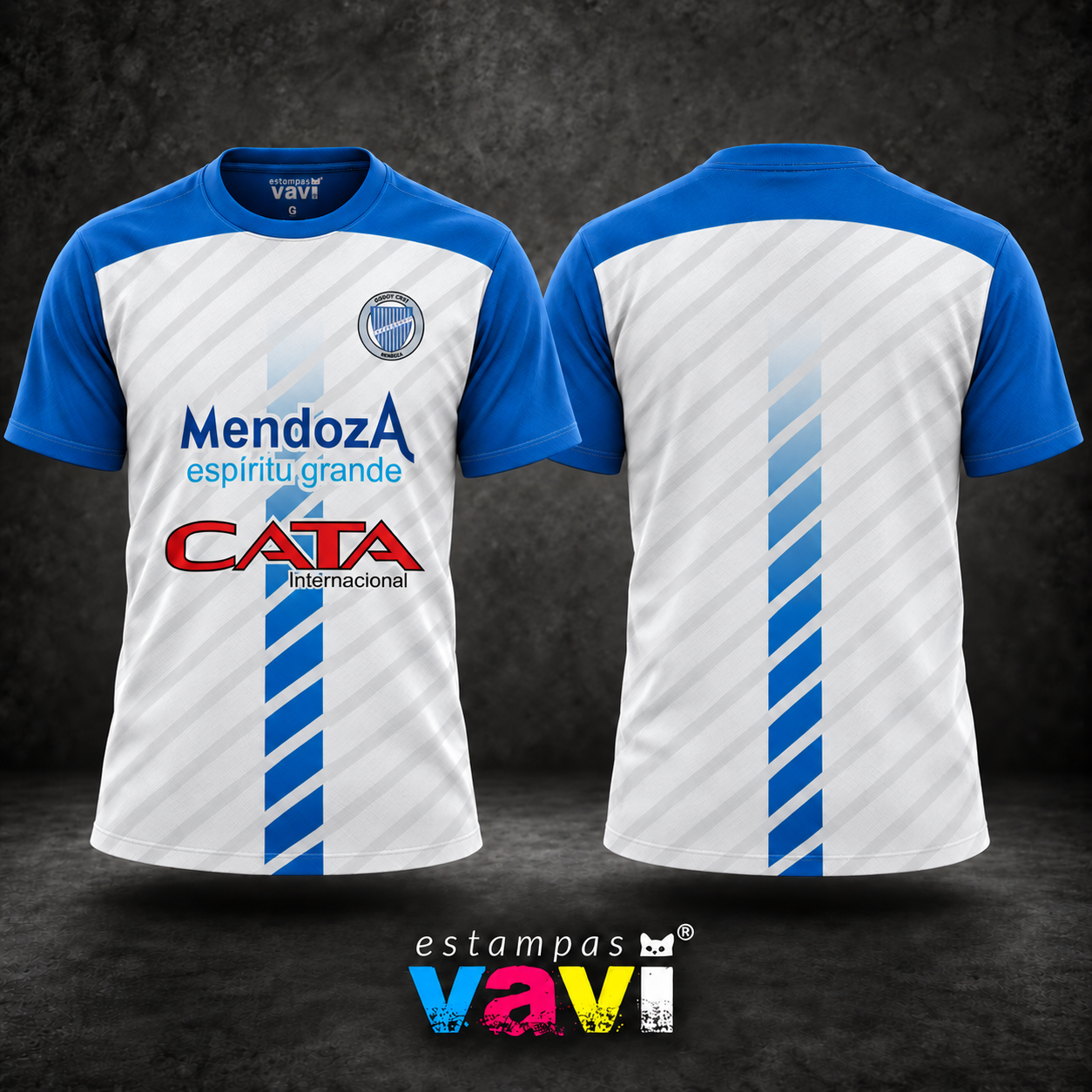 Godoy Cruz - Listras Diagonais Claras com Faixa Azul Central