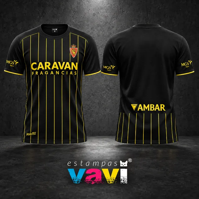 Real Zaragoza - Preto com Listras Amarelas