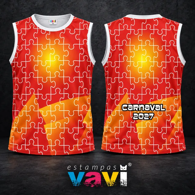 Quebra-cabeça Branco com Fundo Vermelho e Laranja