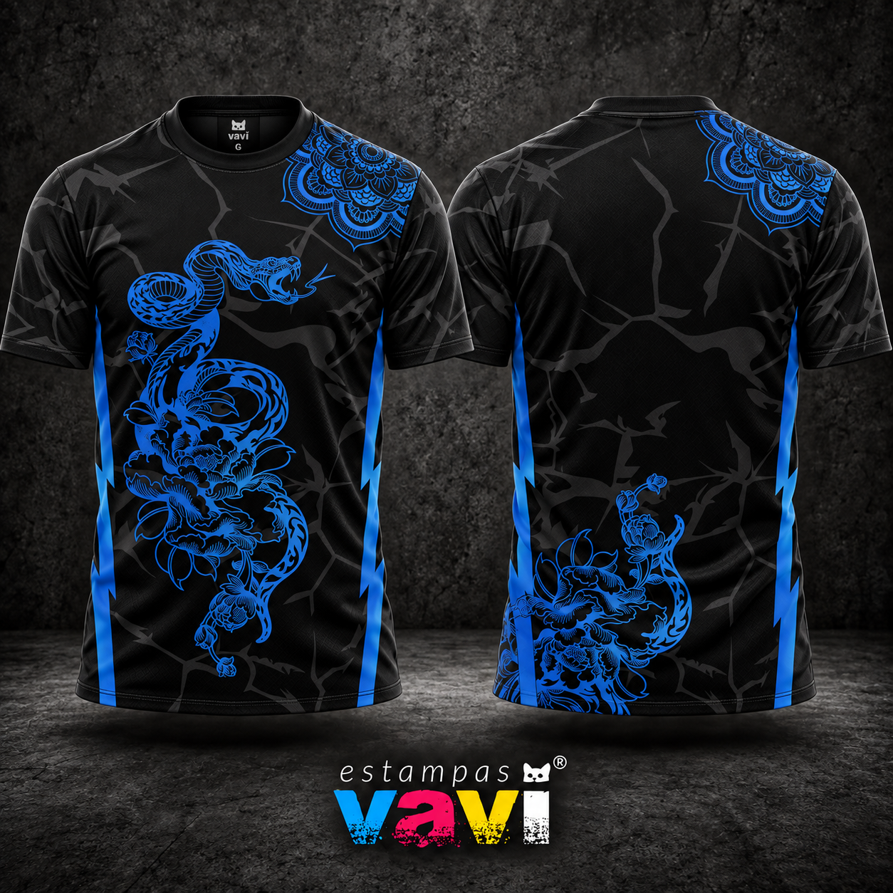 Serpente Azul com Flores e Mandala