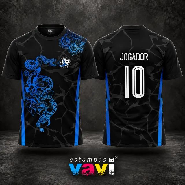 Serpente Azul com Flores e Mandala - Mangas Pretas e Escudo League
