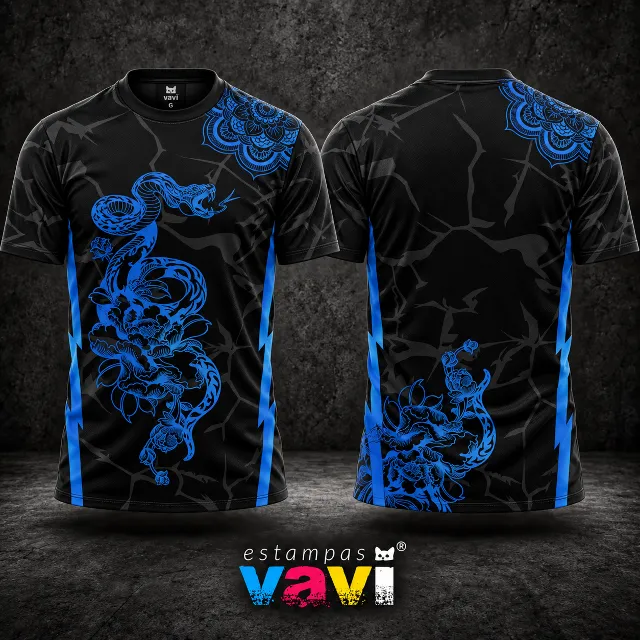 Serpente Azul com Flores e Mandala