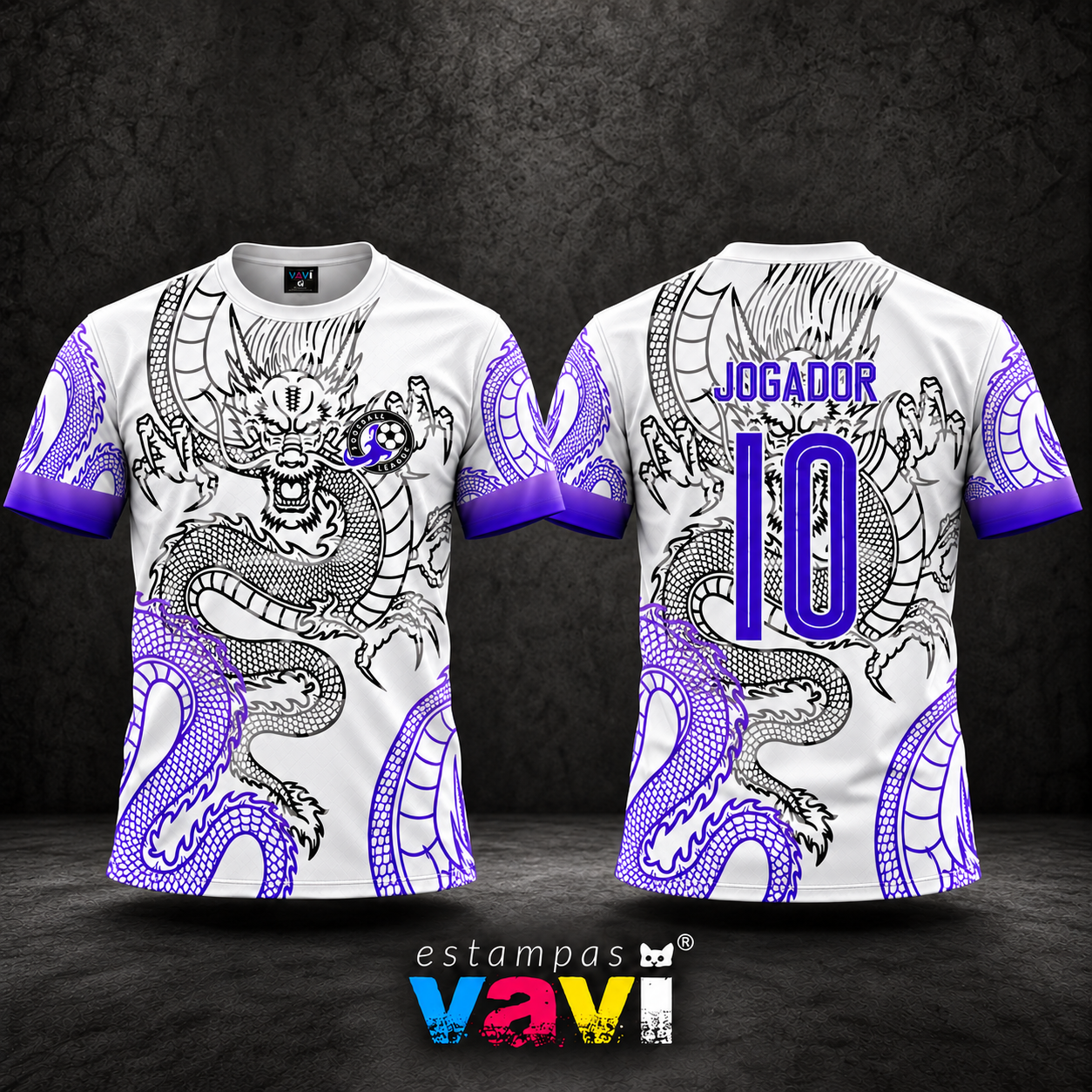 Dragão Preto e Roxo em Contorno sobre Branco