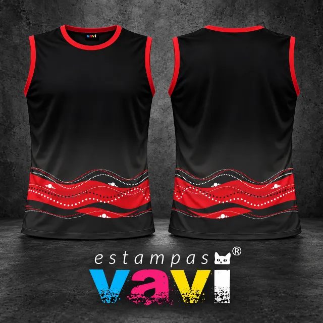 Ondas com Poás em Cores Variadas - Preto e Vermelho