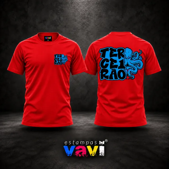 Terceirão - Polvo Azul em Fundo Vermelho
