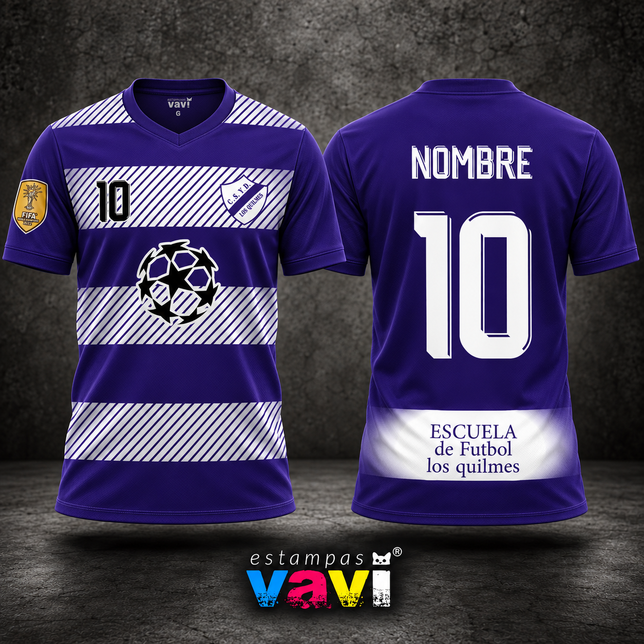 Escuelita Los Quilmes - Faixas Brancas sobre Roxo - Faixas Hachuradas