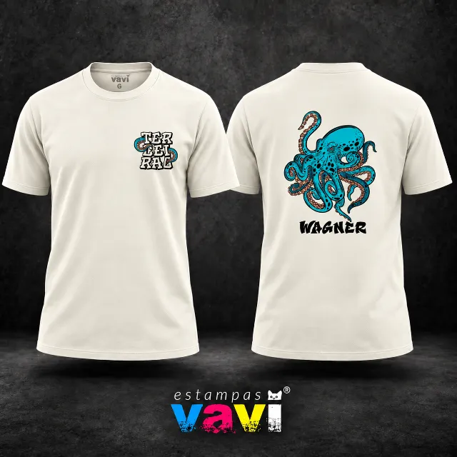 Polvo Turquesa em Camiseta Creme