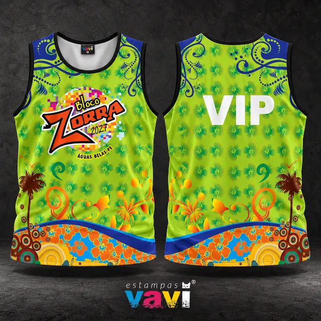 Zorra Floral com Palmeiras em Vermelho e Laranja - Verde e Azul - VIP
