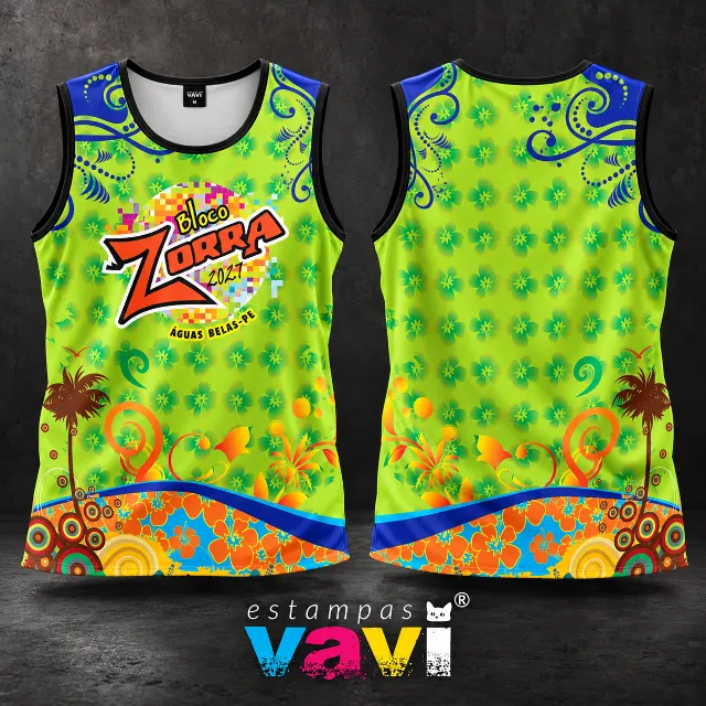 Zorra Floral com Palmeiras em Vermelho e Laranja - Verde e Azul
