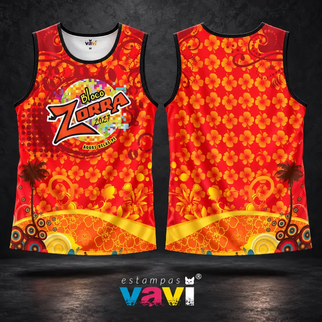 Zorra Floral com Palmeiras em Vermelho e Laranja