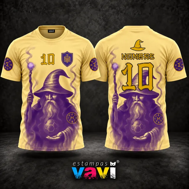 Mago Roxo com Cajado e Bola sobre Amarelo