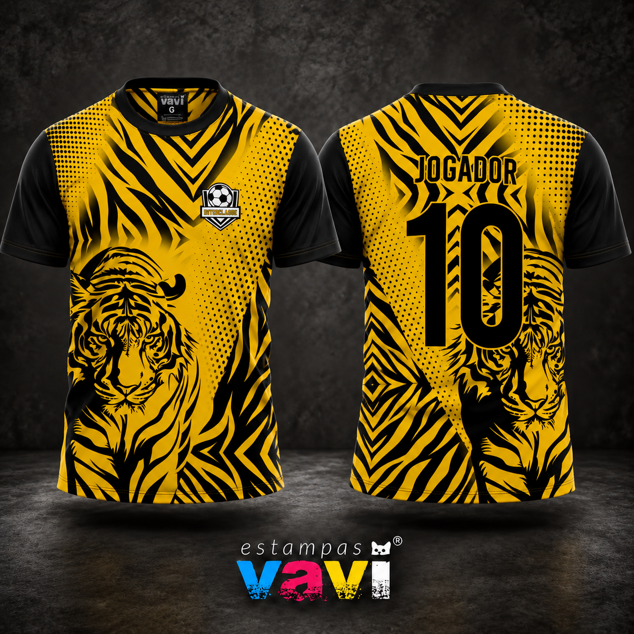 Tigre Preto com Listras Geométricas e Pontilhado Amarelo