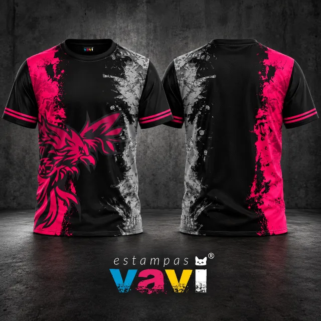 Galo Tribal Rosa com Respingos Cinza sobre Preto