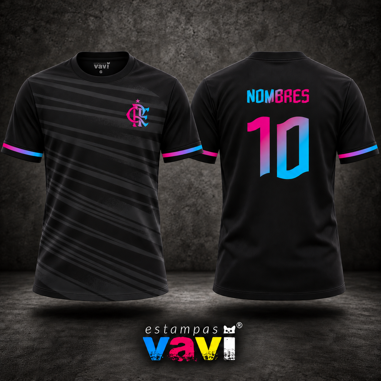 Flamengo - Diagonais Cinza com Detalhes Rosa e Azul